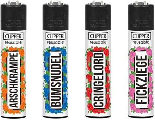 Clipper® 4er Schimpfwörter #3 Collection Lighter Flints Feuerzeug + 1 Sticker High Zombie