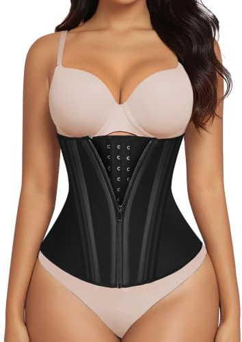 SHAPERX Waist Trainer for Women Underbust Corset Shapewear Tummy Control Workout Waist Cincher Body Shaper Zipper and Hooks, SZ7310-Black-S