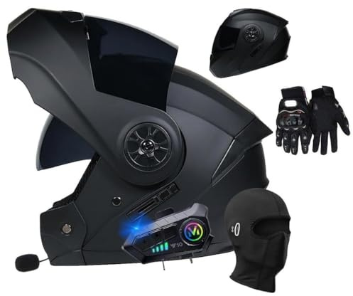 Modulable Moto Bluetooth Intégral Casque, ECE Homologué, Coque Haute Résistance, Respirante Et Confortable, pour Adultes(C0,L(59~60cm))
