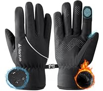 HIKENTURE Gants d'hiver Imperméables et Tactiles pour Cyclisme - Homme et Femme - Chaud, Coupe-Vent et Antidérapant - avec Polaire - pour Vélo, VTT, Ski, Trottinette, Course ou Randonnée - Noir, L