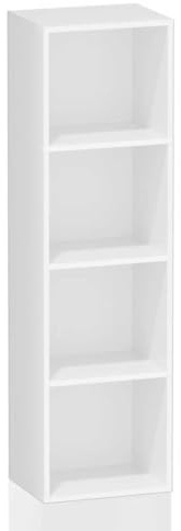NewBeth Bücherregal 4-stöckig Weiß, Bücherschrank Holz mit offenen Fächern | 31 x 29,5 x 122 cm, Aufbewahrungsregal für Wohnzimmer, Schlafzimmer, Homeoffice