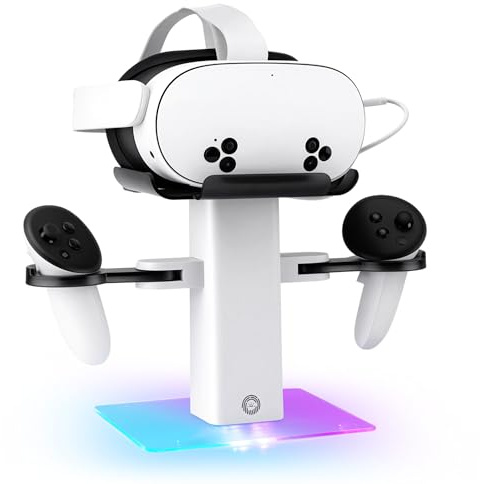 Mcbazel Base de Carga para Quest 3S/Quest 3/2, Estación de Carga USB-C de 15W para Gafas VR con Iluminación RGB y Soporte Vertical Antideslizante, Soporte de Exhibición VR Minimalista – Blanco