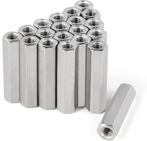 LALAGO 20 Piezas M6 x 40mm Tuercas de Unión Largas de Acero Inoxidable VA V2A A2, Tuerca para Atornillar Manguitos de Unión Hexagonales, Tornillos de Tuerca Cruzados Manguitos Roscados