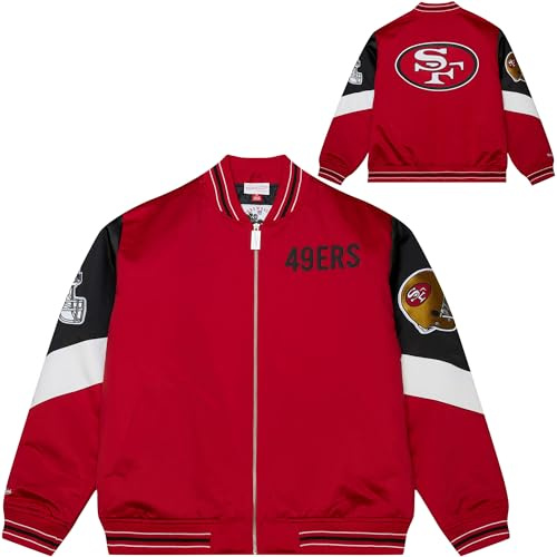 Mitchell & Ness Throw it Back Heavyweight Vintage Satin Jacke (NFL), durchgehender Reißverschluss, Gestickte Logos, Herren, Frauen, Kinder, Unisex, Frühling, Sommer, Herbst, Winter