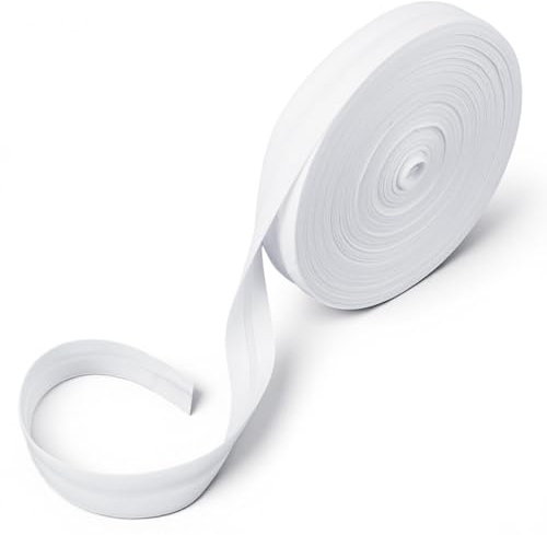 DOPENSPI 20m Einfach Gefaltetes Schrägband, 14mm Weißes Baumwoll Schrägband, Schrägbänder zum Nähen, Saumbänder für Heimwerker, Nähen, Säumen, Paspelieren, Säumen, Binden, Basteln
