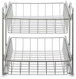 stauraum Schrankauszug Teleskopschublade Korb Kombisystem für 40cm Schrank – Premium Schrankauszug Küche zum Nachrüsten – Einfache Montage – Stabil & Langlebig, 2 etagig
