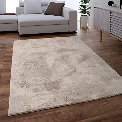 Paco Home Teppich Wohnzimmer Schlafzimmer Kunstfell Shaggy Hochflor Flauschig Soft Einfarbig Beige, Grösse:160x220 cm