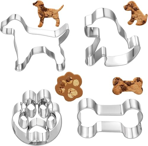 4 Stück Keksausstecher Hund Knochen, Ausstechformen Set- Fußabdrücke, Haus, Welpe Plätzchen Ausstecher Plätzchen Ausstecher aus Edelstahl für Kinderbacken, Kindergeburtstage, Hunde-Mottoparty