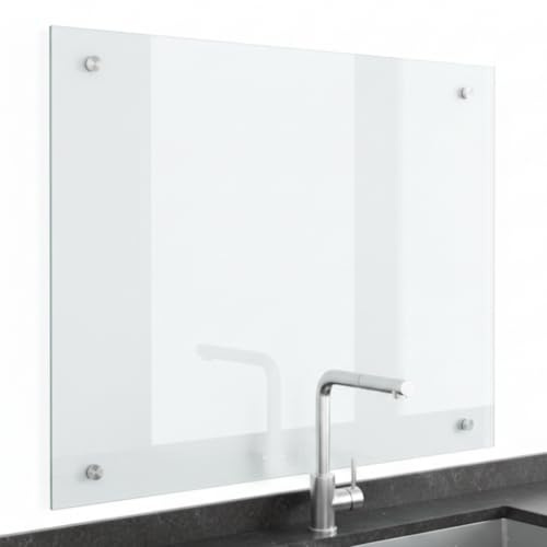Mucola Küchenrückwand Spritzschutz 6 mm Sicherheitsglas 90x40 cm Klarglas | Gehärtetes Glas, schlagfest, kratzfest, pflegeleichte Oberfläche, 4 vorgebohrte Löcher, Wandmontage, inkl. Montagematerial