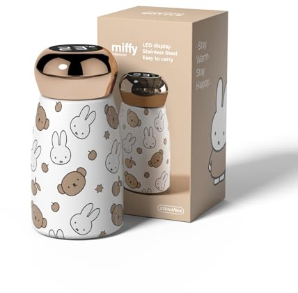 Miffy x MIPOW Mini-Thermosflasche mit LED-Temperaturanzeige, 230 ml, intelligenter vakuumisolierter Edelstahl, tragbar für Reisen, Büro, Fitnessstudio, Outdoor (1, braun)