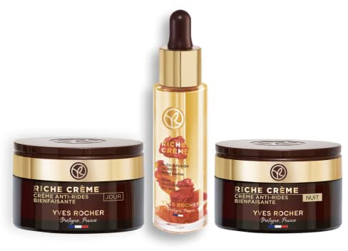 Yves Rocher RICHE CRÈME Pflege-Set, Gesichtspflege-Set für Frauen mit reifer Haut, mit Tages- & Nachtpflege und Schönheitselixier, Beauty Geschenkidee für Frauen