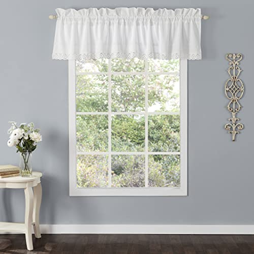 Laura Ashley - Valance, 100% Soft Cotton Window Treatment with Rod Pocket, Lightweight & Machine Washable, Curtain with Crocheted Lace Detail (Annabella White, 15 x 86)