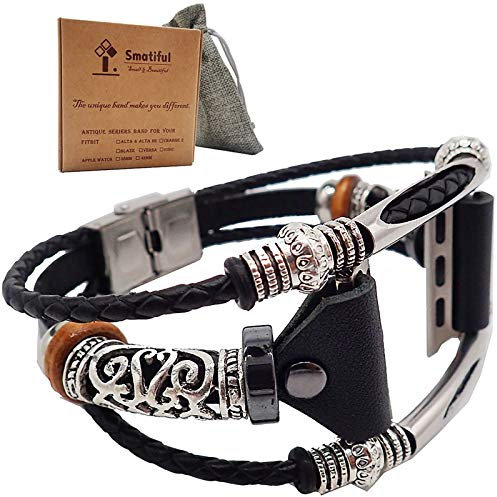 Smatiful Uhr Armband Zubehör für Damen und Herren, Verstellbar Leder Ersatz Sport Watch Band for Apple Watch 42mm(Series 1,2,3) & 44mm(Series 4,5), Schwarz