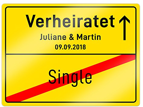 Casa Vivente Ortsschild mit Aufdruck zu Hochzeit – Verheiratet – Personalisiert mit Namen und Datum – Aluminium-Schild – Wand-Dekoration – Hochzeitsgeschenk für Paare – Maße: 20 x 26,5 cm