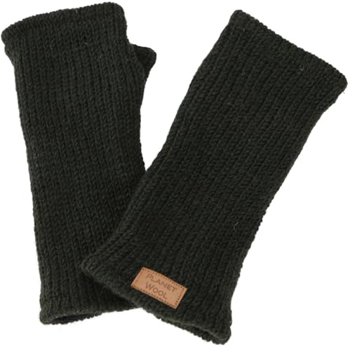 GURU SHOP Handgestrickte Pulswärmer, Armstulpen aus Nepal | Reine Schurwolle, gefüttert mit Fleece, Unisex, extra Daumen, ideal gegen Kälte, für volle Fingerbeweglichkeit.