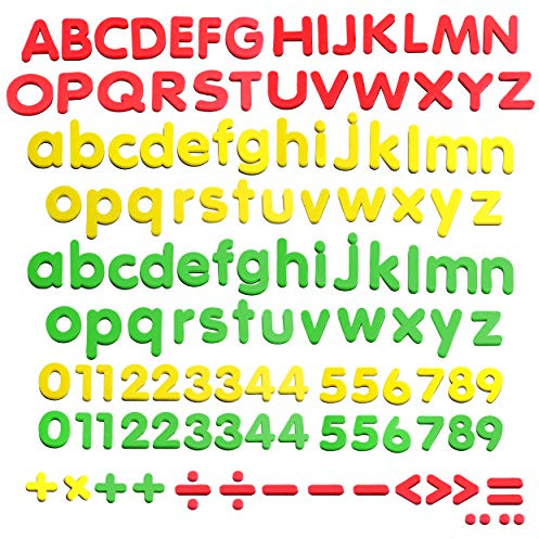 123 Stück Magnetische Buchstaben und Zahlen für Kinder mit Klein- und Großbuchstaben sowie Rechenzeichen zum Lernen des Englisches Alphabets, von Wörtern oder Mathematik (3 cm x 3,8 cm)