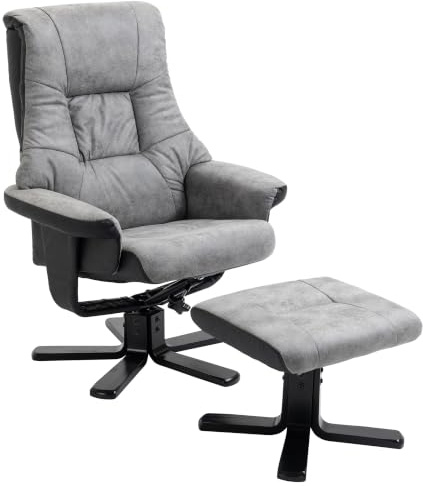 HOMCOM Recliner Chair With Footstool, Swivel Armchair, 135° Reclining, Grey | Soft Padded Seat and Armrest, Living Room, Bedroom
