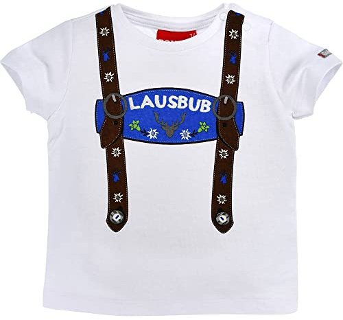 BONDI Baby Jungen Hosenträger Trachten T-Shirt Lausbub 91325 | Weiß Blau schönes Shirt zur Jeans - Oktoberfest oder für jeden Tag