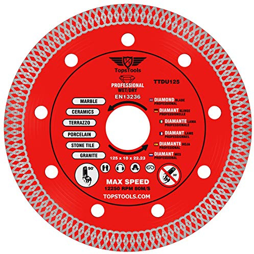 TopsTools 1pc TTDU125 125mm x 22.23mm Bore Mesh Turbo Diamond Cutting Disc | High-grade diamond construction provides fast, clean and durable dry cutting with no water cooling required