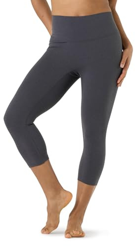 LAPASA Leggings 3/4 Femme Yoga Taille Haute Pantacourt de Sport Capri Amincissant Gainant Respirant Collants Gym Fitness L02A1 Gris Foncé Chiné L
