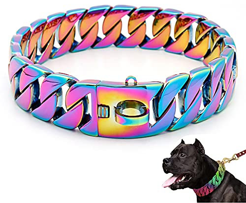 LINGYUN Goldkette Hundehalsband Hochleistungs-Choke Kubanische Hundekette für Große Hunde, 30 Mm Breite, Hundehalsband, Starke Stahlmetallglieder für Große Rassen,Color,45CM/17.5in