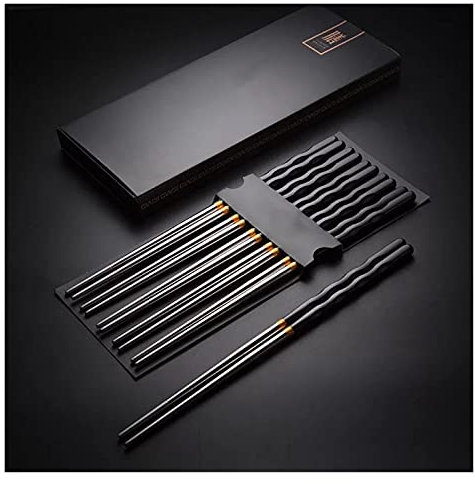 5 Paare Legierungshaltiges Stahl Gravur Essstäbchen Squared Rand Rutschfeste Wiederverwendbare Sushi Sticks Hashi Handmade Geschenkpaket (Color : D-10pcs)