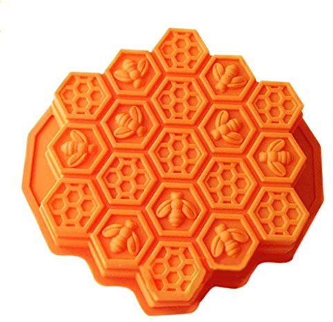 DBOO 19 Cavities Cake Mold Honeycomb Mould Bee Soap Molds Silicone Molds Flexible Candy Chocolate Dessert Baking (Orange)