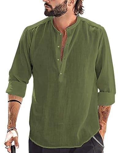 YAOBAOLE Oberhemden Herren Langarm Fit Strand, Outdoor, Reisen, Picknick, Dating Armeegrün 3XL