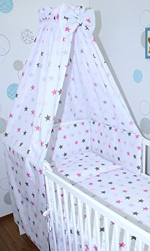 Primawela Babybett Himmel Vollstoff - Star Rosa - für Baby Bett Vollstoffhimmel Baumwolle