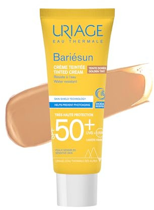 Uriage Bariesun Crème Teintée SPF50+ - Teinte Dorée - Texture Légère, Toucher sec - Fini Naturel et Lumineux - Résistante à la Transpiration - Non Comédogène - Convient aux Peaux Sensibles - 50ml
