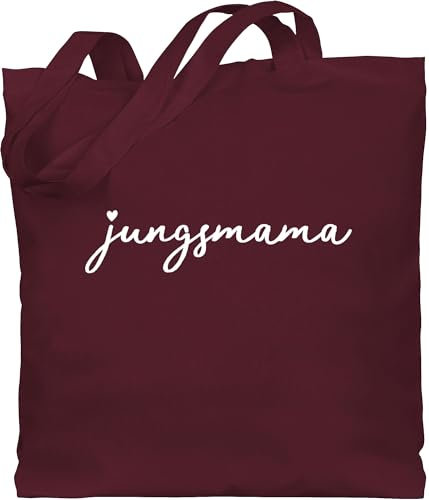 Baumwolltasche - Mama - Taschen - Jungsmama Herz weiß - Unisize - Bordeauxrot - tasche zum muttertag mutter baumwolle muttertagsgeschenk von kindern mom stoffbeutel geschenke für werdende mütter