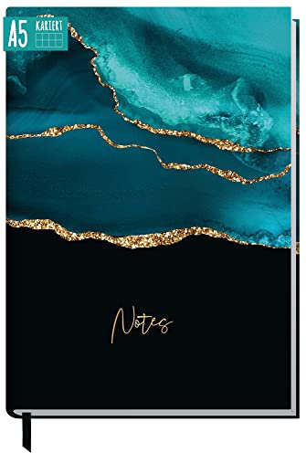 Notizbuch A5 kariert Shiny Teal von Trendstuff by Häfft - 124 Seiten, 62 Blatt - ideal als Tagebuch, Journal, Ideenbuch, Schreibheft - nachhaltig & klimafreundlich