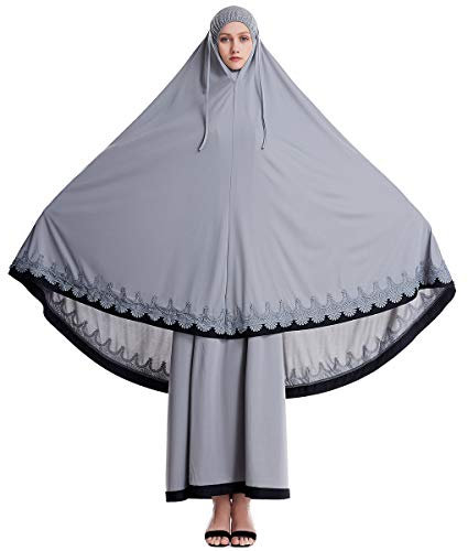 HJFYIZYNN Muslimische Frauen Spitze Burka Kleid Zweiteiliger Anzug Ethnische Dame Hijab Abaya Anzug (Grau, Einheitsgröße)