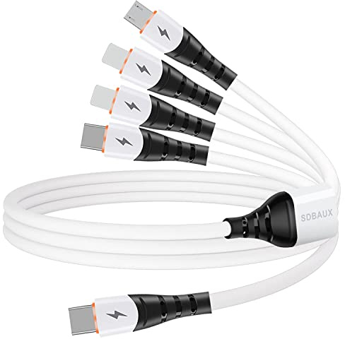 SDBAUX USB C to Multi Charging Cable, 3A 1.2M Type C to 4 in 1 Multi Splitter Charger Cord with 2 iP/Micro USB/Type C Connectors, for iPhone, Samsung Galaxy, Moto, Honor View, LG, Sony, Xiaomi, PS5