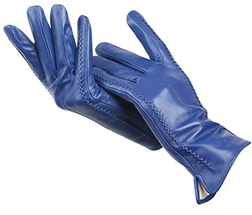 Mode neue Damenhandschuhe, Schaffell Damen Winterhandschuhe, mehrfarbige Damen Lederhandschuhe Blau 8