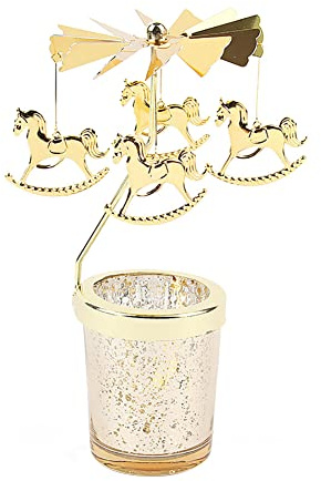 Uposao Rotierender Kerzenhalter Glas, Karussell Teelicht Teelichthalter Motiv Pferd Spinnen Teelicht Kerzenhalter Kerzenständer Weihnachtsdeko für Geburtstag Hochzeit Deko Wohnzimmer Tischdeko
