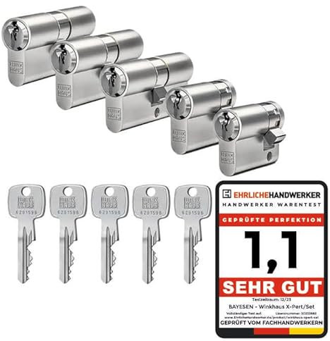 Winkhaus X-pert Profilzylinder, Knaufzylinder, Halbzylinder, Schließsystem Türzylinder Schließzylinder Zylinder Turschloss verschiedene Längen Set (5er Set | 3 Profilzylinder & 2 Halbzylinder)