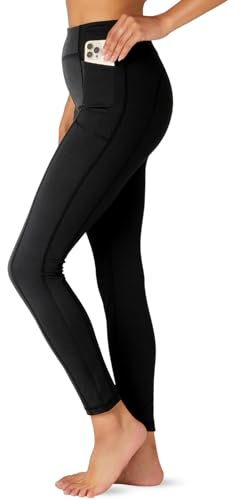 FM London Legging de Sport avec Poches , Legging Taille Haute pour Femmes en Version Intégrale et Motifs Capri , Legging sans Coutures pour le Fitness et le Yoga, Noir, L