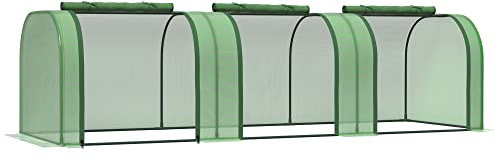 Outsunny Mini Serre de Jardin Mini Serre Tunnel Serre à tomates 3 x 1 x 0,8 m Acier PE Haute densité 140 g/m² Anti-UV 3 Portes avec Zip enroulables Vert