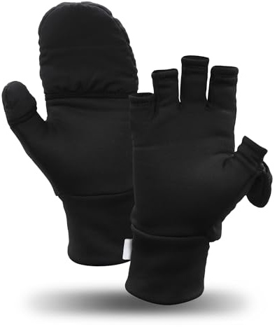 TrailHeads Wandelbare Thermo Winterhandschuhe Herren - Fäustlinge Winter Wandelbar in Fingerlose Handschuhe – Laufhandschuhe Herren - schwarz