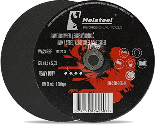 Molatool Profi Schruppscheibe 230 x 6,5 x 22,2 mm - Schleifscheibe - Korund - Professionell - für Metallbearbeitung - für Winkelschleifer