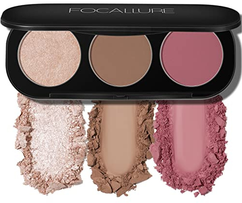 FOCALLURE Blush and Highlighter Palette,3 in 1 Contour Palette,Cruelty-Free Matte Bronzer Powder,Shimmer Illuminator Highlighters for a Glowing Look,#10