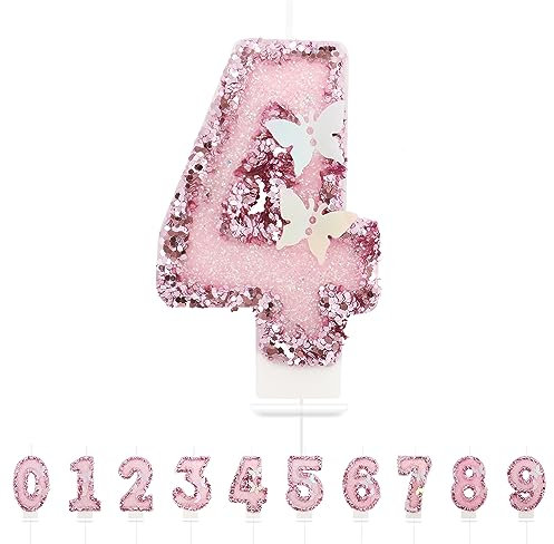 Geburtstagskerzen Zahlen 4,3D Schmetterling Geburtstagskerzen,Rosa Kerzen Geburtstag Zahl 4, Kuchen Topper Dekoration Kuchendeko Geburtstag, Geburtstagskerzen für Geburtstagsdeko