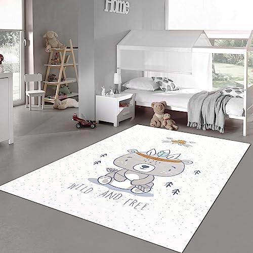 Teppich-Traum Kinderteppich Hochflor Bär Creme Braun 160x230 cm | Flauschig-weicher Kinderzimmerteppich, pflegeleicht, robust und strapazierfähig, schadstofffrei, OEKO-TEX geprüft, 18 mm Flor