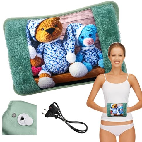 Powersell - Borsa Acqua Calda Elettrica | 500W Riscaldante con Tasche | Scaldamani, Scaldapiedi | Mantiene Calore fino a 5 Ore, Peluche, 2 PELUCHES