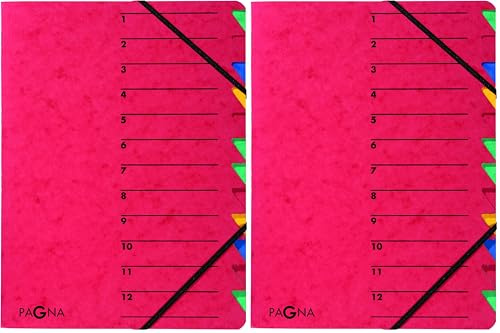 Pagna Ordnungsmappe Easy (Sammelmappe, 12 Fächer, 1-12) rot (Packung mit 2)