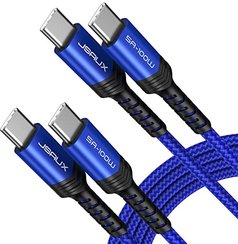 JSAUX 100W Câble USB C vers USB C, 3 m, Lot de 2, Charge rapide 5A, Bleu | Câble de charge USB C pour iPhone 17 17e Air 16 15 Pro Max Samsung Galaxy S25 S24 MacBook iPad Pro et CarPlay