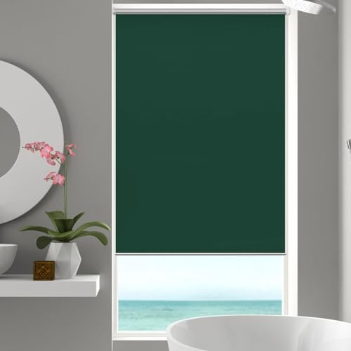 Tenda a Rullo Oscurante Klemmfix 80 x 110 cm, Opache Senza Foratura Blackout, Tende Oscuranti per Interni, con Catenella Laterale per Porte e Finestre, Verde Scuro