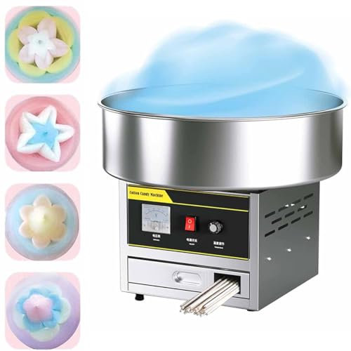 Macchina per Zucchero Filato Commerciale in Acciaio Inos 1200W, Macchina per Zucchero Filato Professionale Con Vassoio in Acciaio Inos, Prepara Deliziosi Marshmallow per I Tuoi Clienti O Amici,Silver