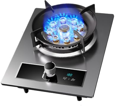 BZJPRFC Cuisinière À Gaz 1 Brûleur, Minuterie De Brûleur Wok À Anneau De Feu À 9 Cavités De 7,2 KW, Comptoir en Verre Trempé Noir for La Cuisson, avec Protection Contre L'extinction (Size : LPG)
